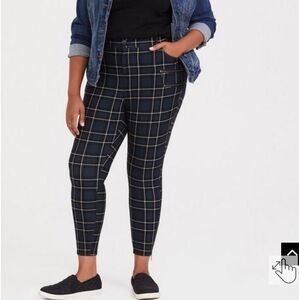 Plus Size 20 Torrid Teal Multi Plaid Ponte Ankle Skinny Pants